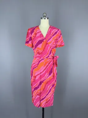 Vintage Pink Silk Dress / 1980s Wrap Style