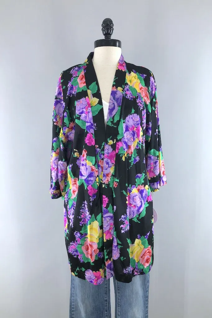 Vintage Roxanne Neon Floral Robe