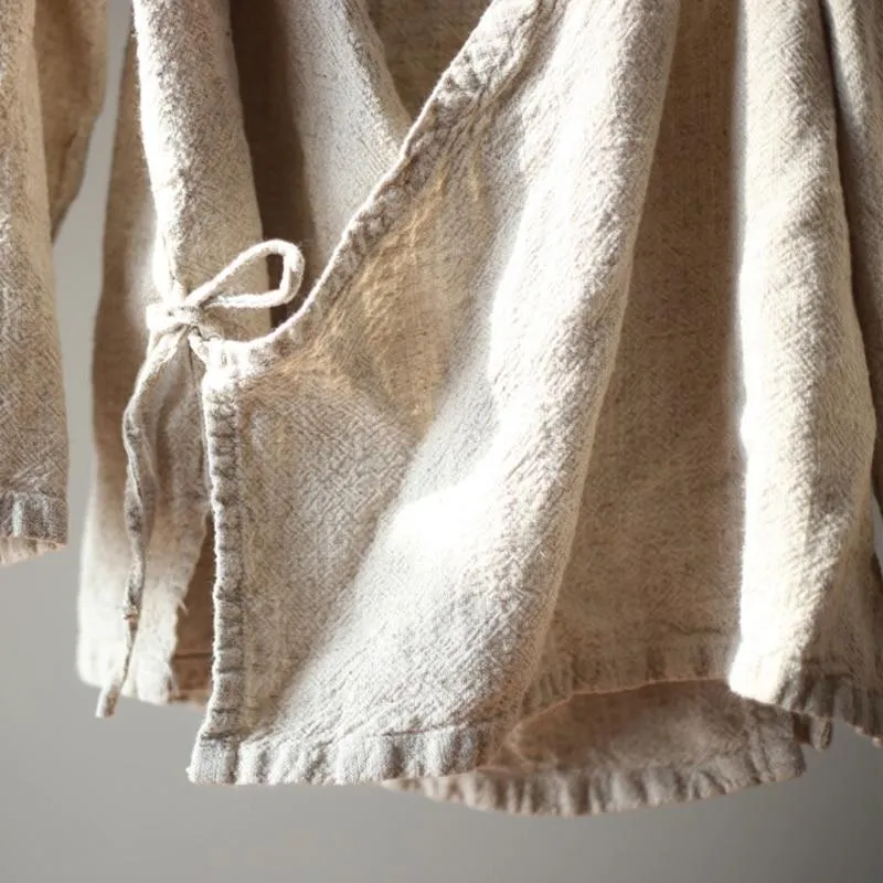 Vintage V-Neck Linen Wrap Cardigan