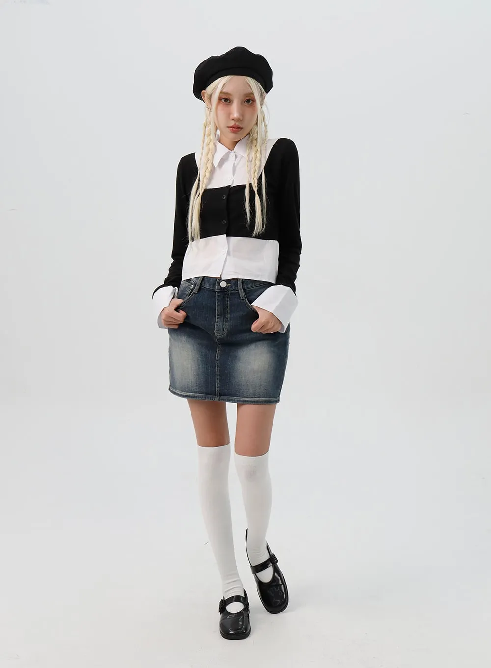 Washed Denim Mini Skirt IS311