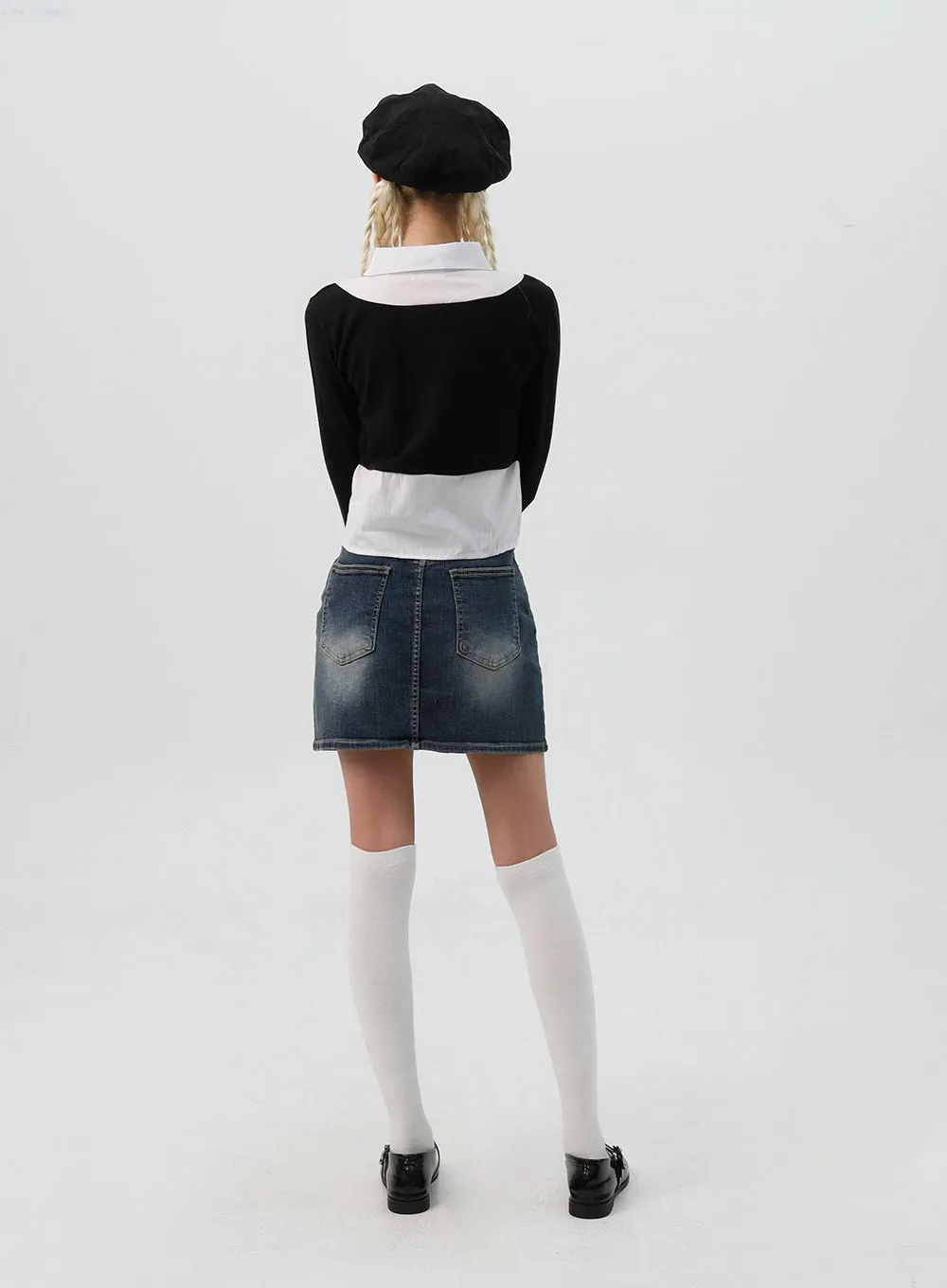 Washed Denim Mini Skirt IS311