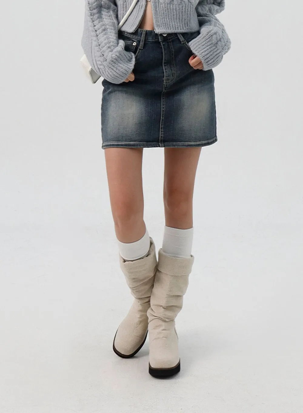 Washed Denim Mini Skirt IS311