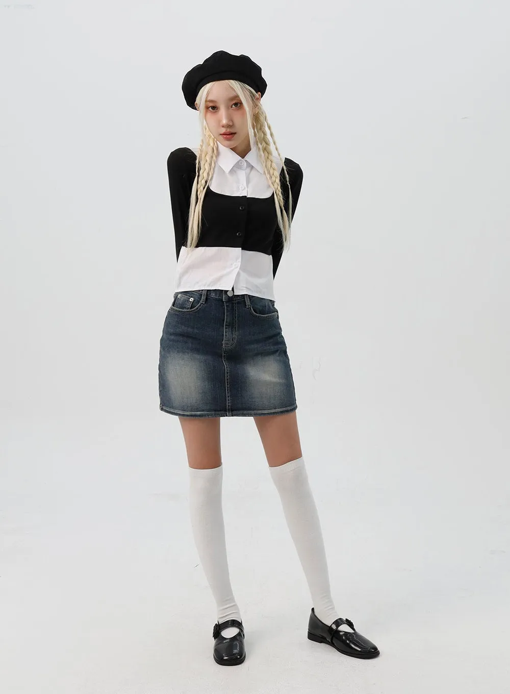 Washed Denim Mini Skirt IS311