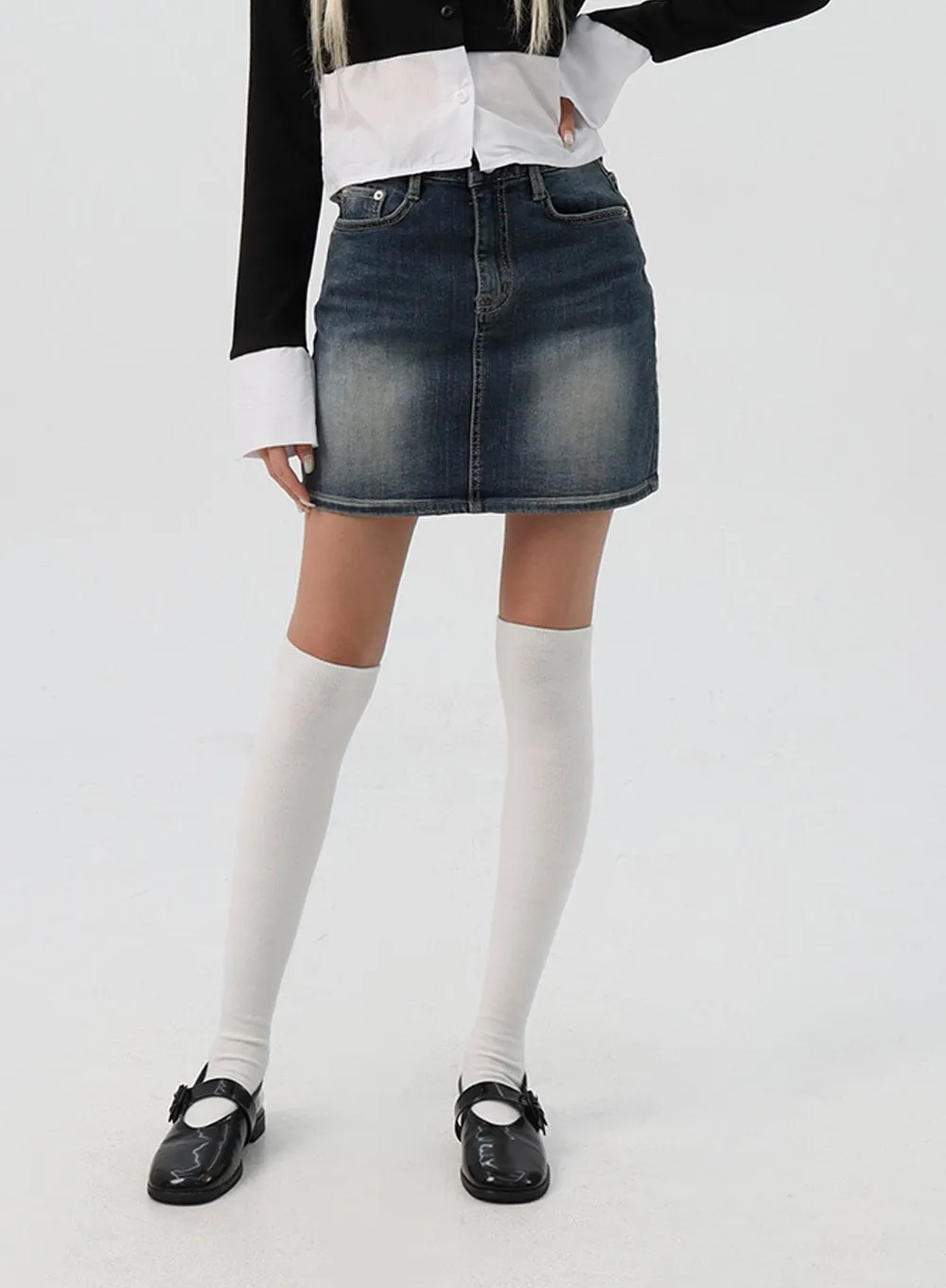 Washed Denim Mini Skirt IS311