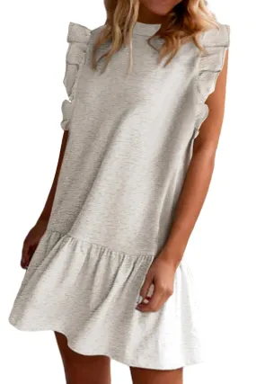 White Flutter Sleeve Crew Neck Shift Dress