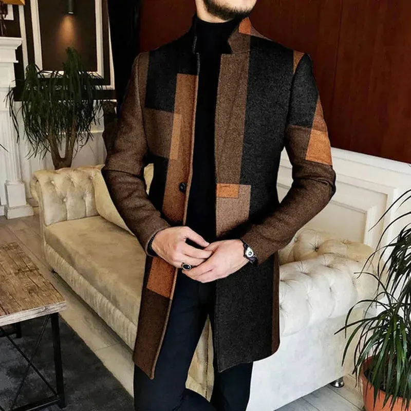 Wiaofellas  -  Men Stand Collar Mid-Length Jacket New Autumn Winter Long Sleeve Outerwear&Coat Daily Male Top Man Casual Single Button Overcoat