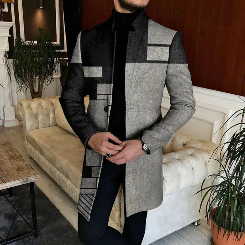 Wiaofellas  -  Men Stand Collar Mid-Length Jacket New Autumn Winter Long Sleeve Outerwear&Coat Daily Male Top Man Casual Single Button Overcoat