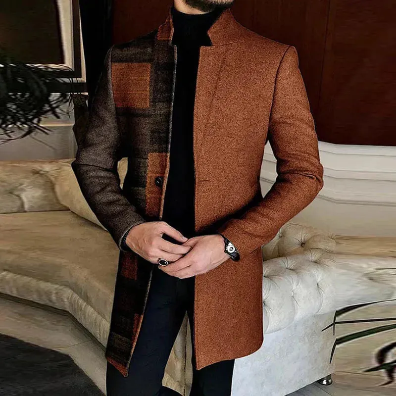 Wiaofellas  -  Men Stand Collar Mid-Length Jacket New Autumn Winter Long Sleeve Outerwear&Coat Daily Male Top Man Casual Single Button Overcoat