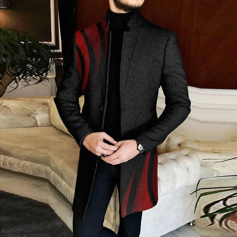 Wiaofellas  -  Men Stand Collar Mid-Length Jacket New Autumn Winter Long Sleeve Outerwear&Coat Daily Male Top Man Casual Single Button Overcoat