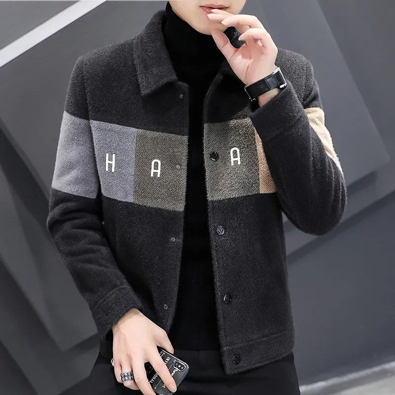 Winter Wool Blends Jacket Men Short Casual Business Trench Coat Slim Stitching Windbreaker Social Streetwear Overcoat