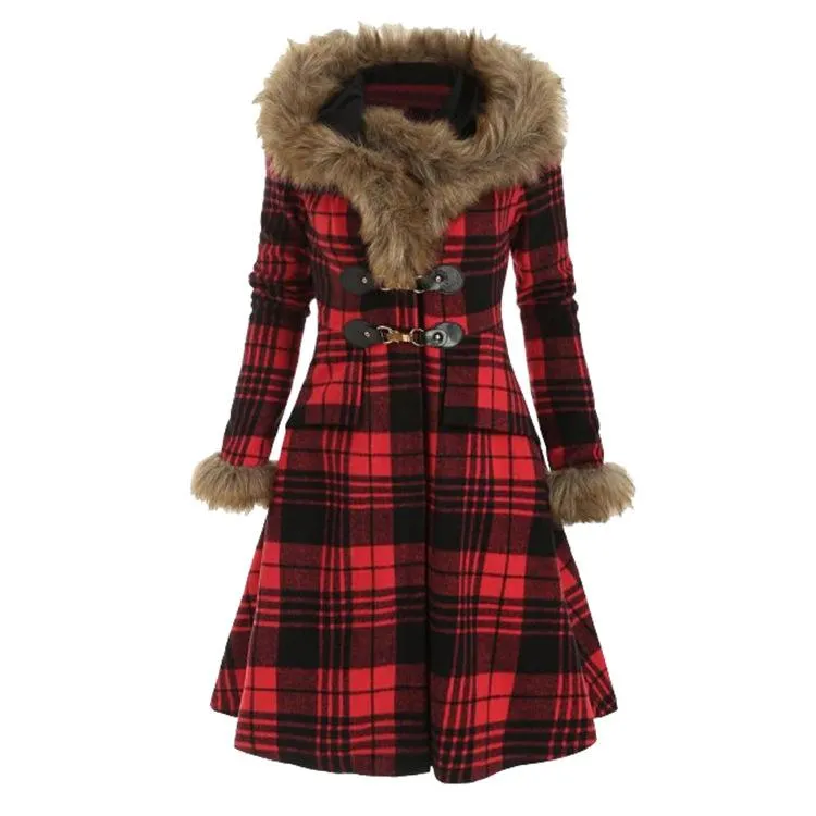 Women Plaid Slim Waist Women Overcoat for Winter