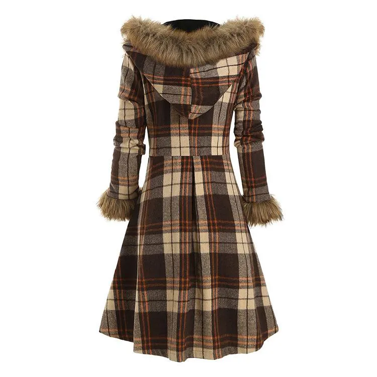 Women Plaid Slim Waist Women Overcoat for Winter