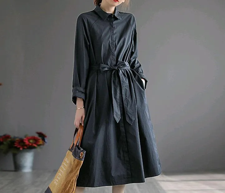 Women Slim Waist Long Midi Length Fall Overcoat