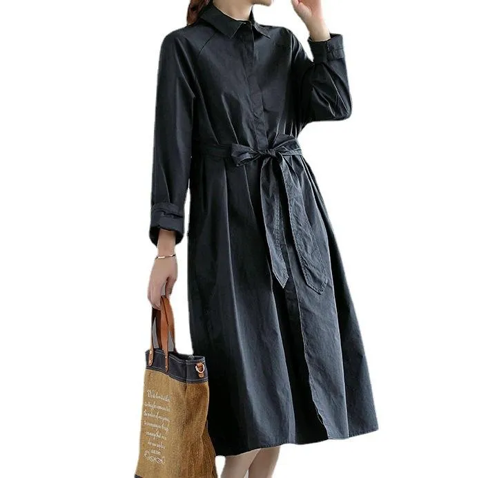 Women Slim Waist Long Midi Length Fall Overcoat