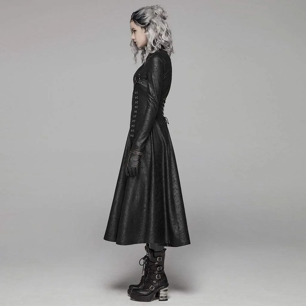 Women's Goth Front Zipper Stand Collar Maxi Overcoat