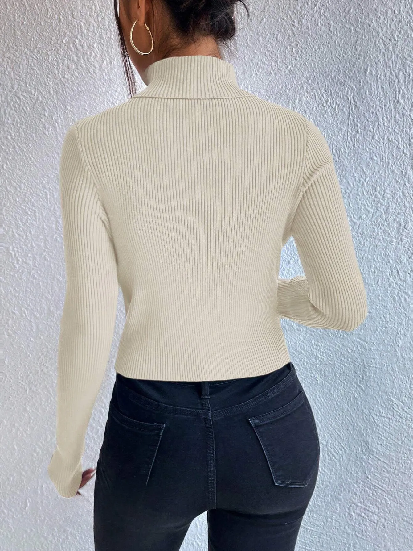 WOMEN'S SOLID COLOR MINIMALIST CREW NECK LONG SLEEVE SWEATER