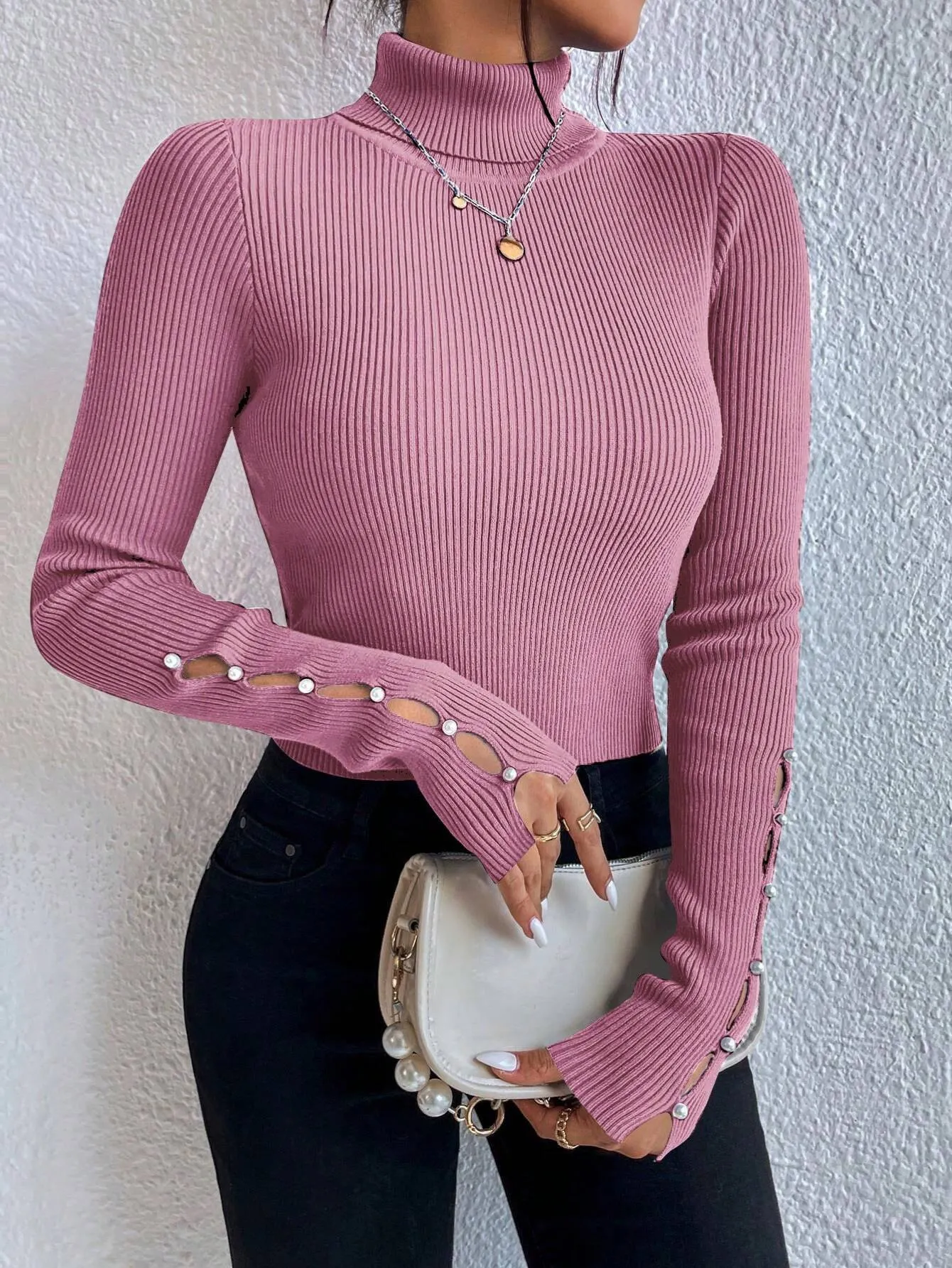 WOMEN'S SOLID COLOR MINIMALIST CREW NECK LONG SLEEVE SWEATER