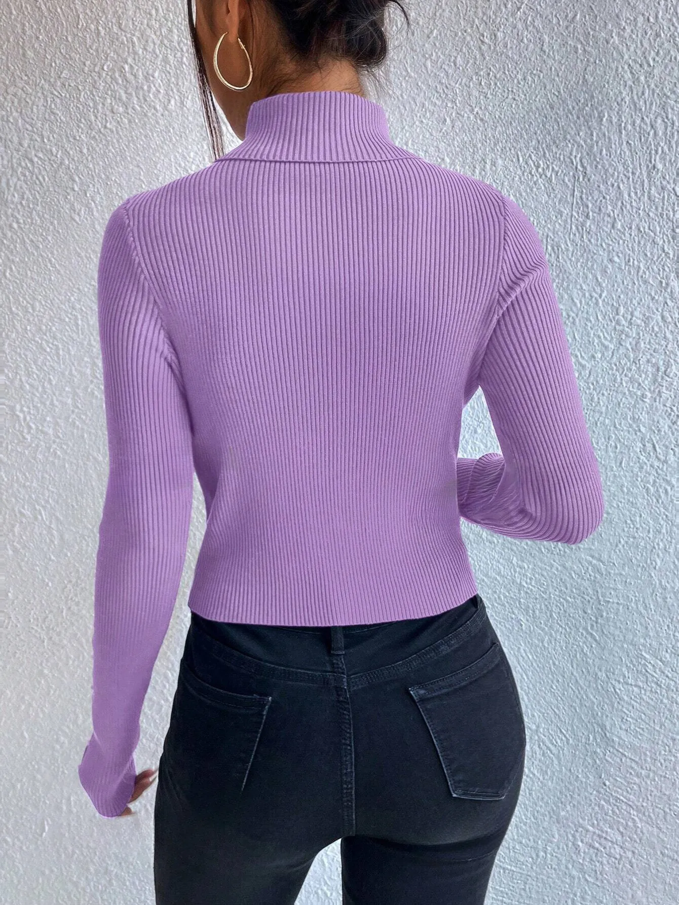 WOMEN'S SOLID COLOR MINIMALIST CREW NECK LONG SLEEVE SWEATER