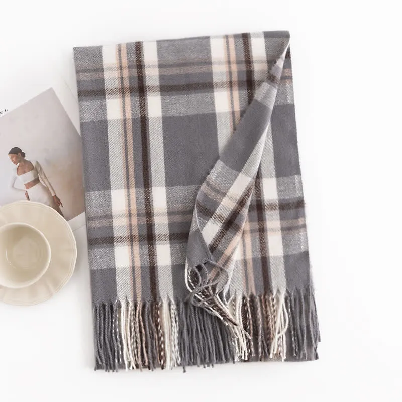 Women's Versatile British Checked Fringe Scarf