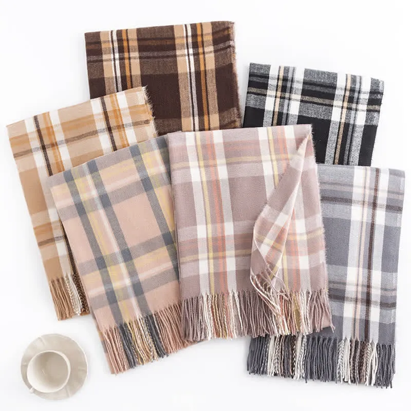 Women's Versatile British Checked Fringe Scarf