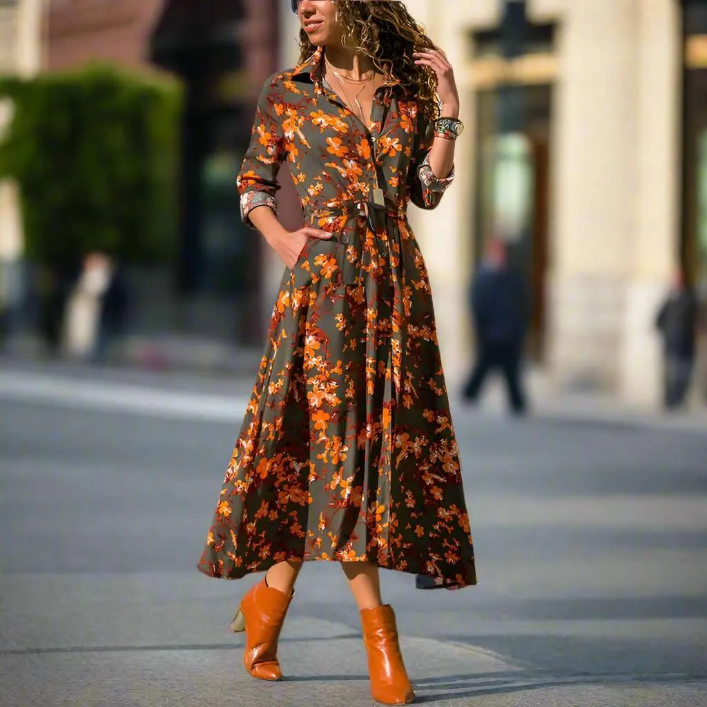 Women's Vintage Style Chiffon Shirt Dress