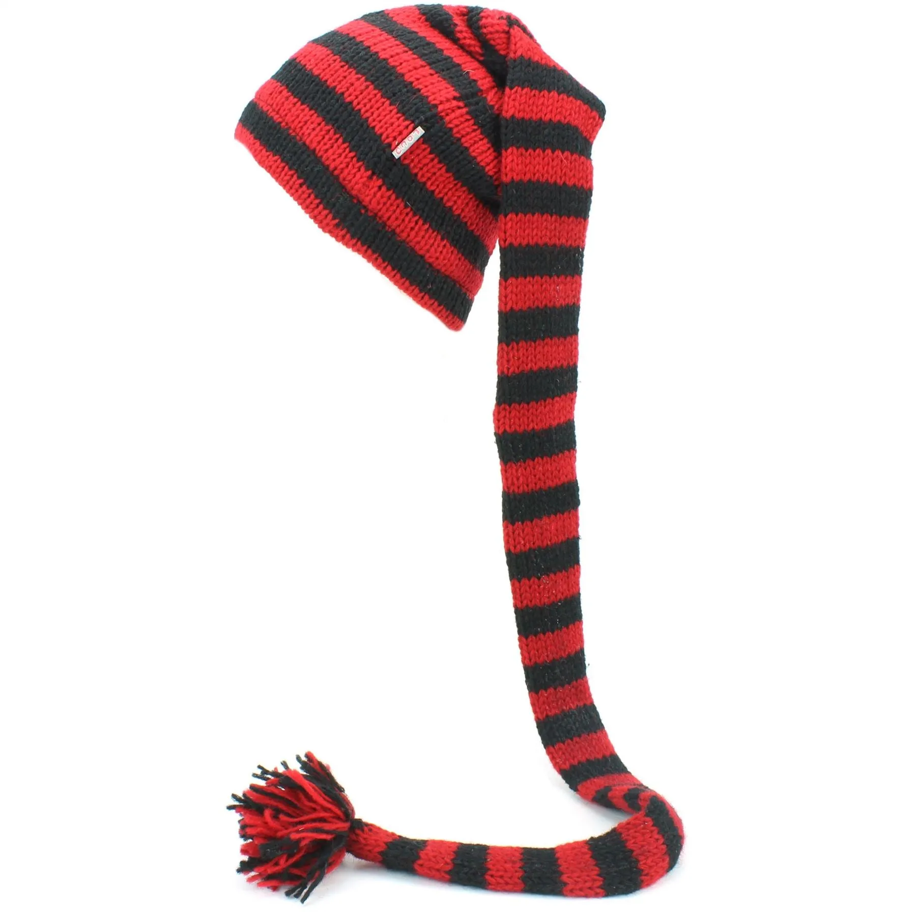 Wool Knit 'Tinky Winky' Tail Beanie Hat - Red & Black