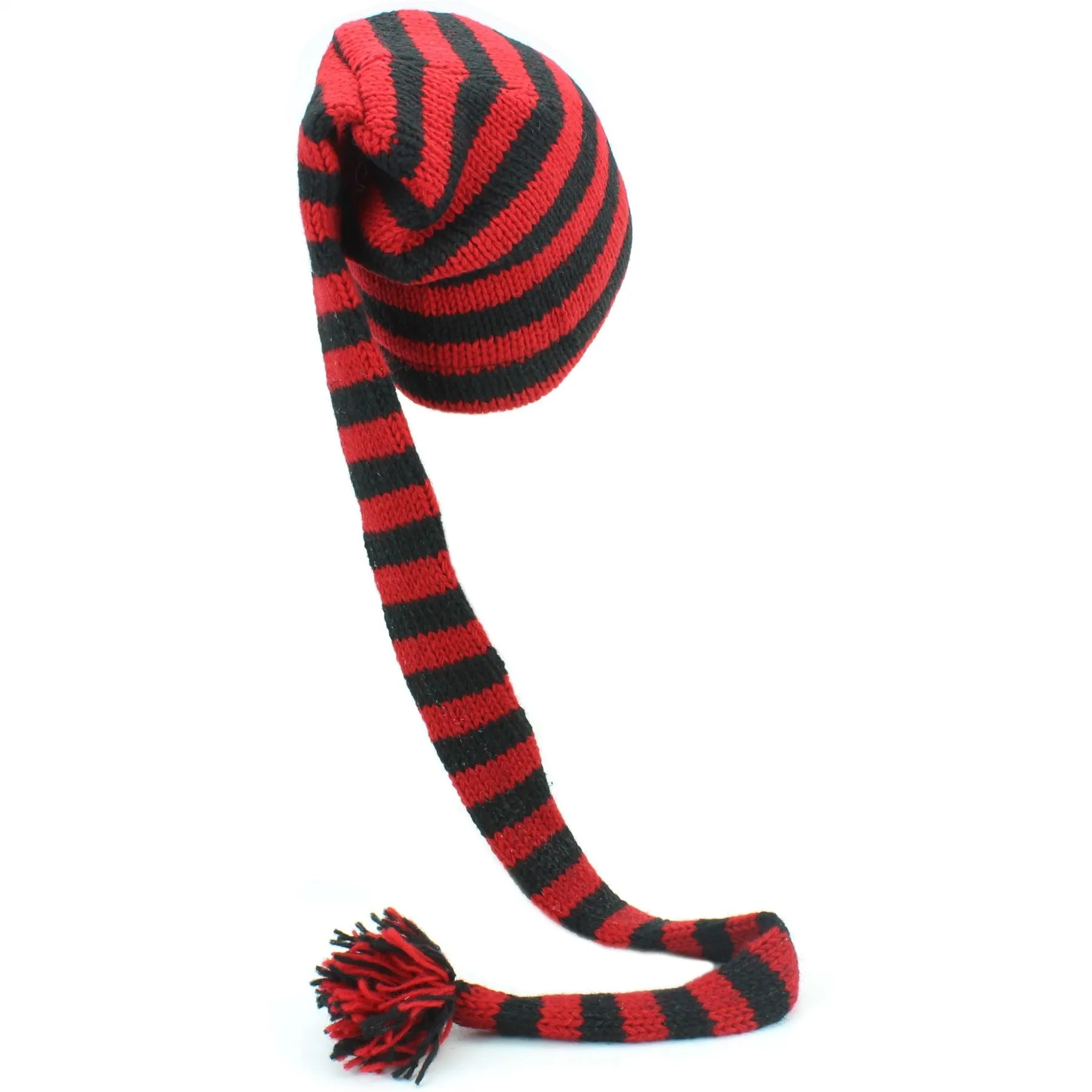 Wool Knit 'Tinky Winky' Tail Beanie Hat - Red & Black