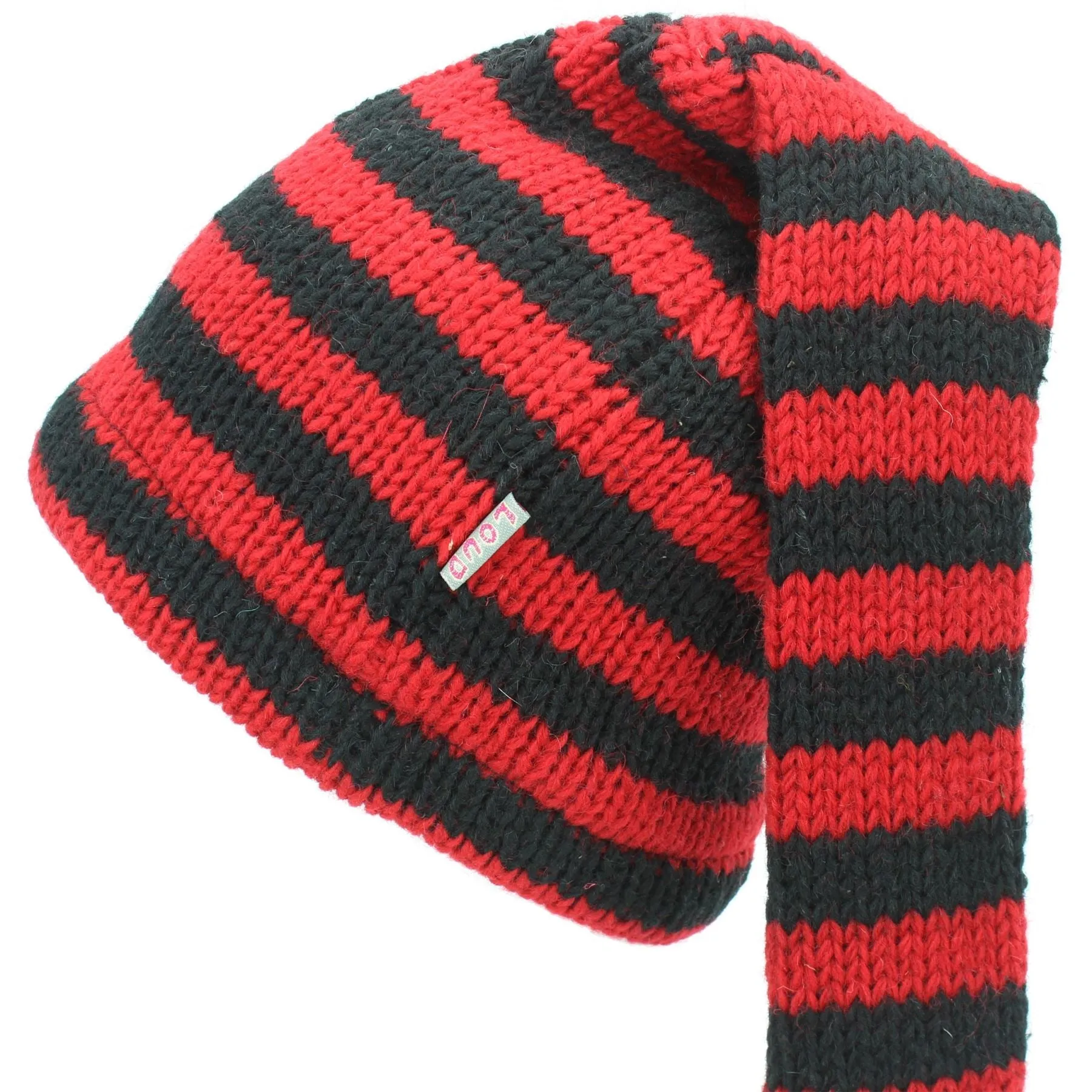 Wool Knit 'Tinky Winky' Tail Beanie Hat - Red & Black