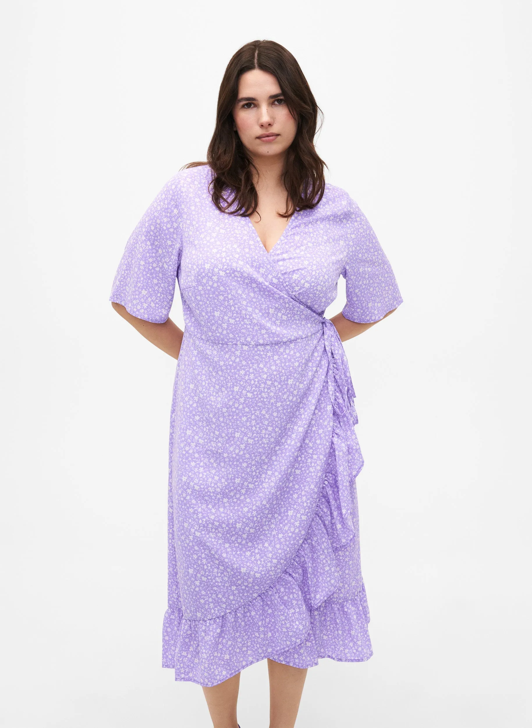 Zizzi Tuilp Wrap Lilac Dress